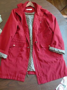 Red Women's Parka Jacket with Leopard Lining